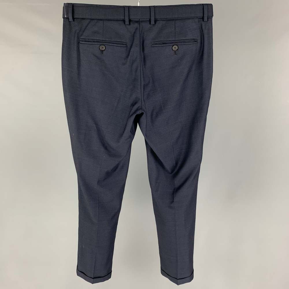 THE KOOPLES Navy Wool Belted Dress Pants - Picture 2 of 4